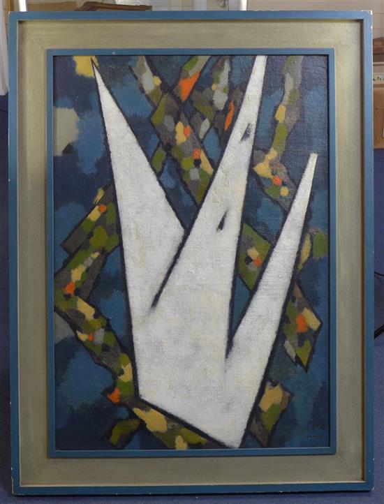 § William Gear (1915-1997) Sculpture in landscape, 39 x 27.5in.